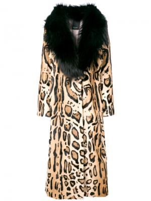 Пальто с леопардовым принтом и поясом Numerootto. Цвет: телесный