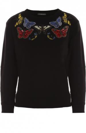 Свитшот с укороченным рукавом и вышивкой в виде бабочек Alexander McQueen. Цвет: черный