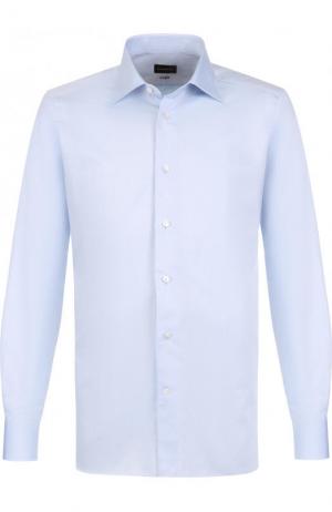 Хлопковая сорочка с воротником кент Ermenegildo Zegna. Цвет: голубой