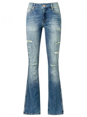 Расклешенные джинсы с потертой отделкой Amapô. Цвет: синий