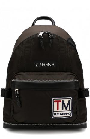 Текстильный рюкзак с внешним карманом на молнии Z Zegna. Цвет: оливковый