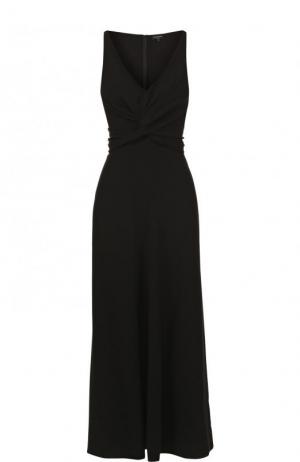 Приталенное платье-миди с драпировкой и V-образным вырезом Emporio Armani. Цвет: черный