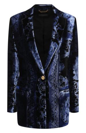 Бархатный жакет с принтом Versace. Цвет: темно-синий