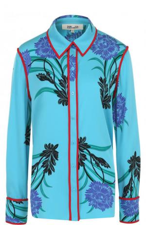 Шелковая блуза с контрастным принтом Diane Von Furstenberg. Цвет: голубой