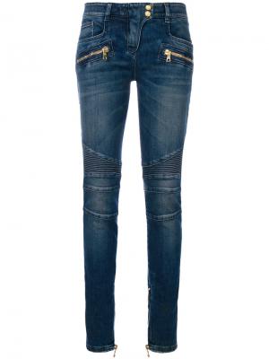 Байкерские джинсы Balmain. Цвет: синий