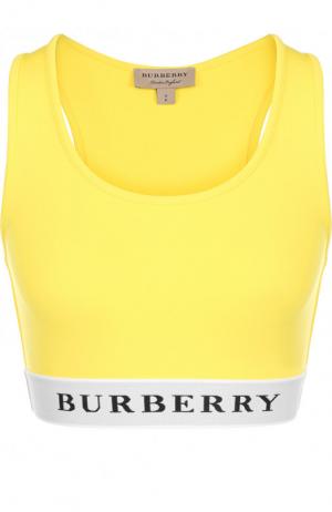 Укороченный топ с логотипом бренда Burberry. Цвет: желтый