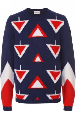 Шерстяной свитер с контрастным узором Moncler. Цвет: темно-синий