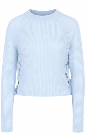 Кашемировый пуловер фактурной вязки со шнуровкой FTC. Цвет: голубой