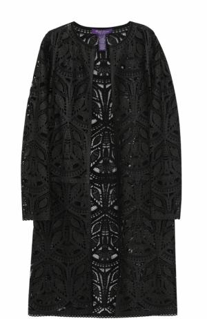 Кожаное кружевное пальто прямого кроя Ralph Lauren. Цвет: черный