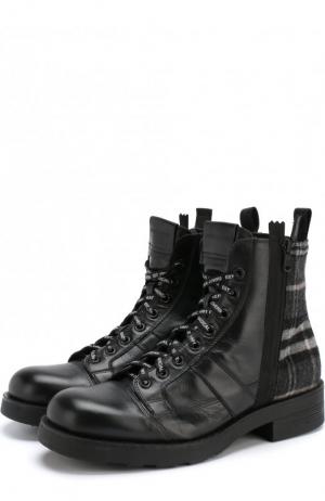 Высокие кожаные ботинки с текстильной отделкой O.X.S.. Цвет: черный