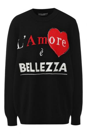 Кашемировый пуловер с вышитой надписью Dolce & Gabbana. Цвет: черный