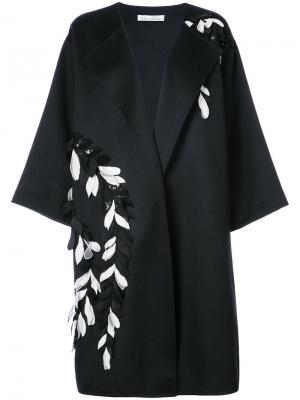 Пальто с цветочной вышивкой и пайетками Oscar de la Renta. Цвет: чёрный