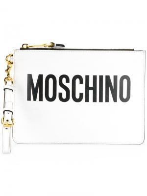 Клатч с принтом логотипа Moschino. Цвет: белый