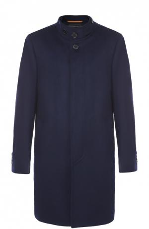 Пальто из смеси шерсти и кашемира с воротником-стойкой Baldessarini. Цвет: темно-синий