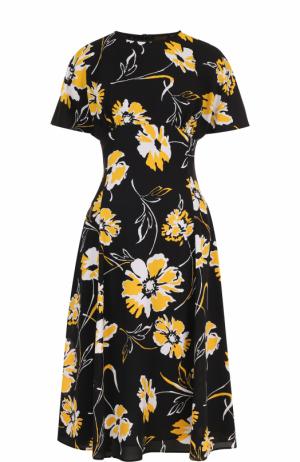Приталенное шелковое платье-миди с принтом Michael Kors Collection. Цвет: желтый