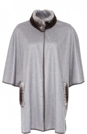 Кашемировое пальто с укороченным рукавом и меховой отделкой Colombo. Цвет: серый