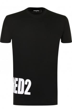 Хлопковая футболка с принтом Dsquared2. Цвет: черный
