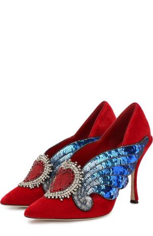 Бархатные туфли Lori с аппликациями на шпильке Dolce & Gabbana. Цвет: красный