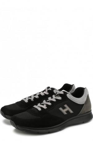 Комбинированные кроссовки на шнуровке Hogan. Цвет: черный