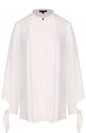 Шелковая блуза с воротником-стойкой и плиссированной отделкой Escada. Цвет: белый