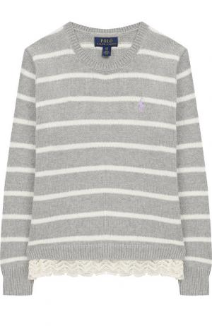 Хлопковый пуловер с отделкой Polo Ralph Lauren. Цвет: серый