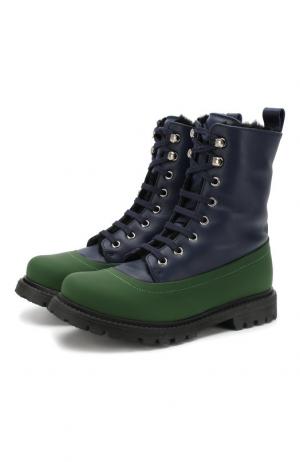 Кожаные ботинки на шнуровке с меховой отделкой Marni. Цвет: зеленый