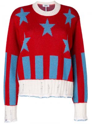 Пуловер в рубчик со звездным узором MSGM. Цвет: красный