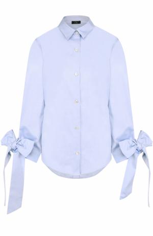 Хлопковая блуза свободного кроя с бантами на рукавах Clu. Цвет: синий