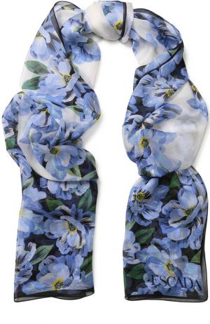Шелковый шарф с цветочным принтом Escada. Цвет: голубой