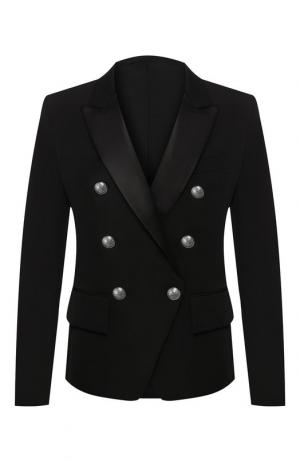 Двубортный пиджак из шерсти Balmain. Цвет: черный