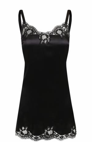 Шелковая сорочка с кружевной отделкой Dolce & Gabbana. Цвет: черный
