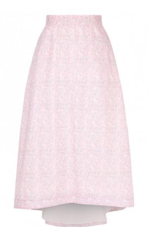 Хлопковая юбка-миди асимметричного кроя с принтом Loewe. Цвет: розовый