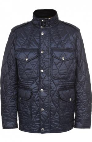 Утепленная стеганая куртка с воротником-стойкой Burberry. Цвет: темно-синий