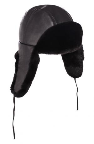 Норковая шапка-ушанка Мишка FurLand. Цвет: черный