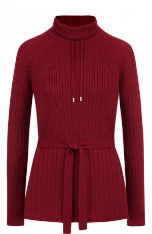 Кашемировый пуловер с поясом и воротником-стойкой Loro Piana. Цвет: бордовый