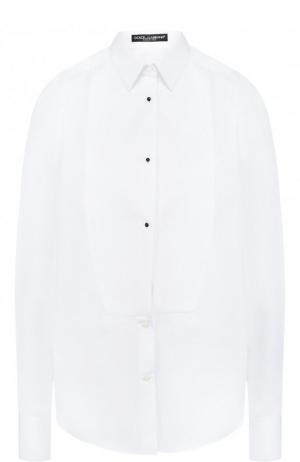 Приталенная хлопковая блуза с контрастными пуговицами Dolce & Gabbana. Цвет: белый