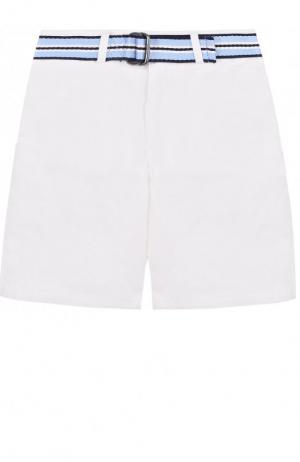 Хлопковые шорты с контрастным ремнем Polo Ralph Lauren. Цвет: белый