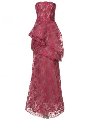 Многослойное кружевное платье Monique Lhuillier. Цвет: красный