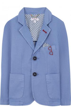 Однобортный пиджак из хлопка с платком и декором Aletta. Цвет: голубой
