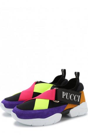 Текстильные кроссовки с замшевой отделкой и эластичными лентами Emilio Pucci. Цвет: черный