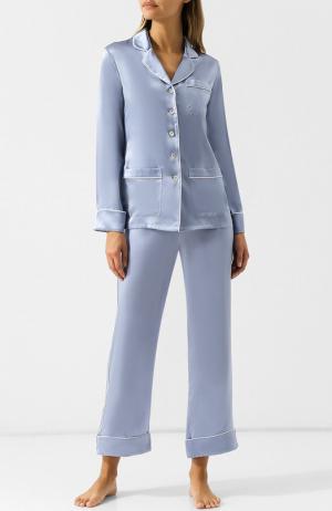 Шелковая пижама с контрастной отделкой Olivia Von Halle. Цвет: голубой