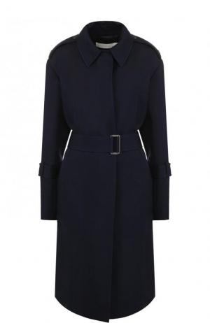 Шерстяное однотонное пальто с поясом Victoria Beckham. Цвет: темно-синий