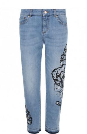 Укороченные джинсы с декоративной отделкой Escada Sport. Цвет: синий