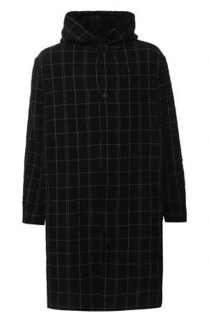 Однобортное пальто из смеси шерсти и хлопка с капюшоном Transit. Цвет: черный