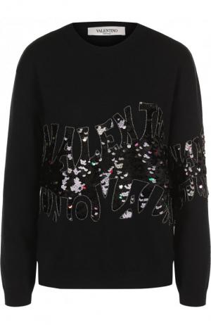 Однотонный кашемировый пуловер с декоративной отделкой Valentino. Цвет: черный