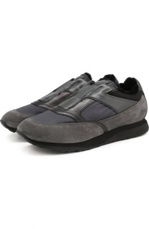 Комбинированные кроссовки без шнуровки с внутренней меховой отделкой Santoni. Цвет: темно-серый
