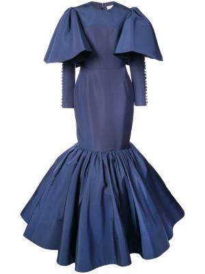 Вечернее платье с баской Christian Siriano. Цвет: синий