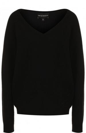 Однотонный пуловер с V-образным вырезом Emporio Armani. Цвет: черный