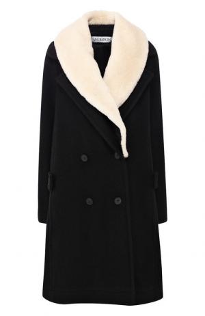 Шерстяное пальто с меховым воротником J.W. Anderson. Цвет: черный