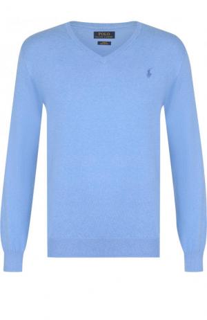 Хлопковый однотонный пуловер Polo Ralph Lauren. Цвет: голубой